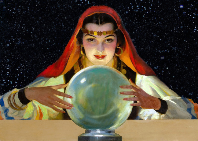 female psychic gazing into crystal ball