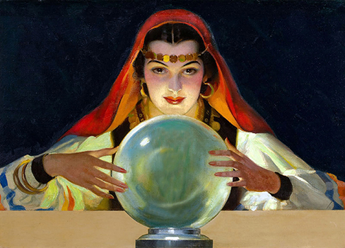 Gypsy woman gazing into her crystal ball